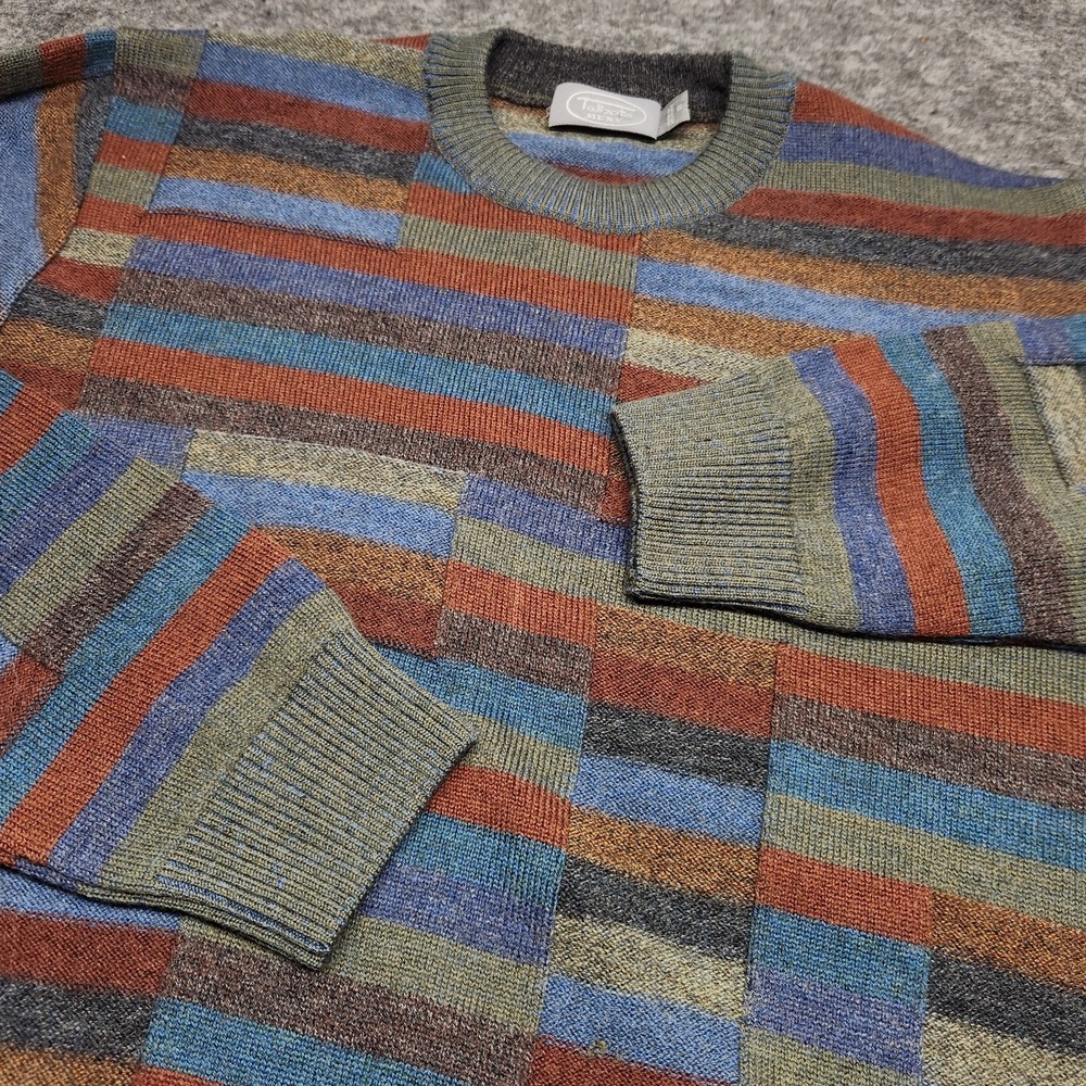 Talbots Mens Crewneck Striped Wool Pullover Sweater Small Raised Effects Small